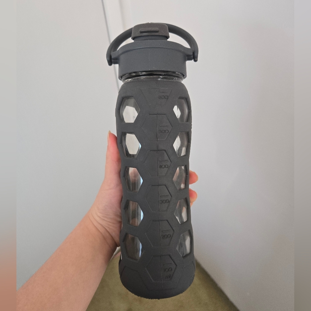 Gray Glass Water Bottle with Protective Sleeve
